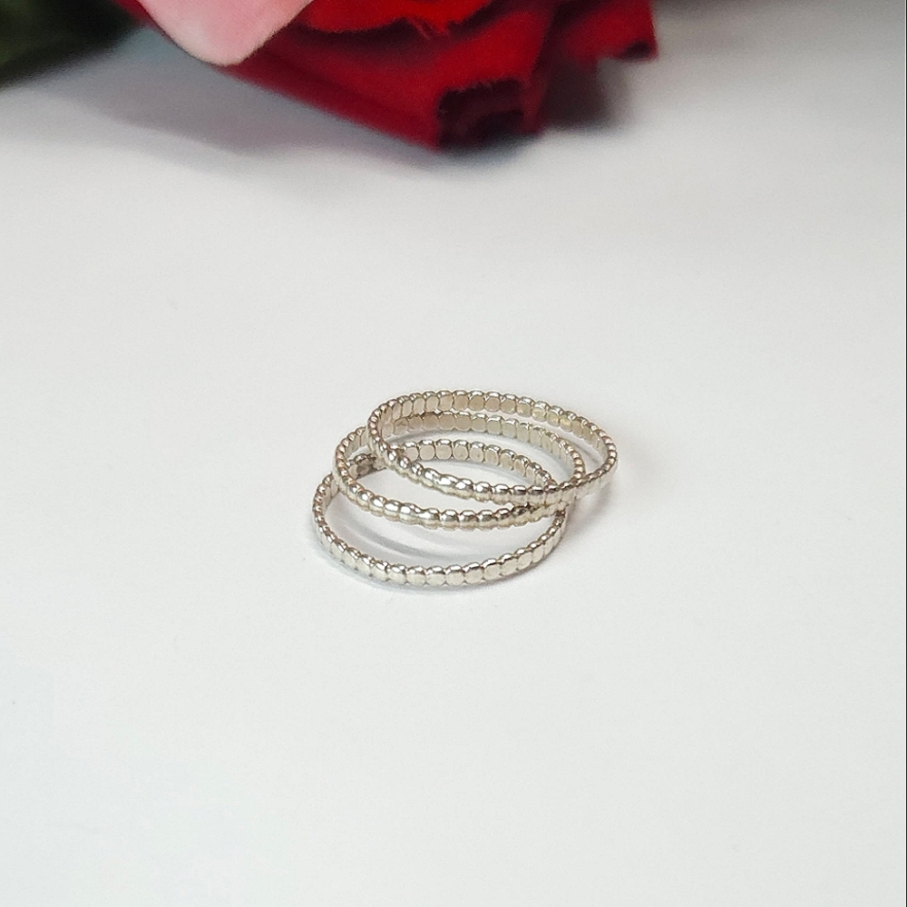 Sterling Silver Bead Band Stackable Ring Set Of 3… - image 1